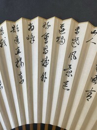 Drie waaiers, navolger van Zhang Daqian 張大千 (1899-1983) en Wu Hufang 吴湖帆 (1894-1968), inkt en kleur op papier