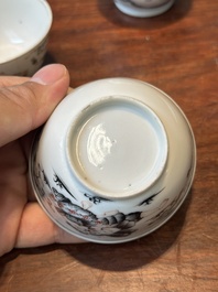 Vijf Chinese export grisaille koppen en een melkkan, Qianlong