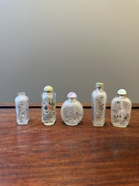 Five Chinese inside-painted glass snuff bottles, 20th C.