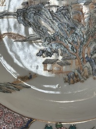 A Chinese famille rose ruby-back eggshell plate with a fine landscape, Yongzheng