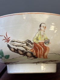 A Dutch-decorated Chinese bowl and a Canton famille rose 'mandarin subject' bowl, Qianlong