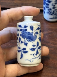 Ten Chinese blue and white vases and snuff bottles, 19th C.