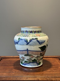 A Chinese wucai 'qilin' baluster vase, 19th C.