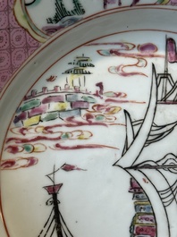 A Chinese famille rose &lsquo;three-masted barque&rsquo; plate, Yongzheng