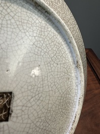 Two pairs of Chinese blue and white Nanking crackle-glazed 'dragon' vases and a dish, Chenghua mark, 19th C.