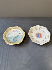 Deux tazzas en porcelaine de Chine famille rose, marque et &eacute;poque de Tongzhi
