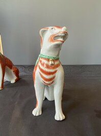 A pair of Chinese polychrome export porcelain models of dogs, Qianlong