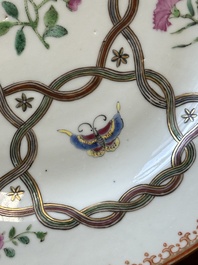 A Chinese famille rose 'lotus' plate for the Southeast Asian market and a 'butterfly and flower' plate, Yongzheng/Qianlong