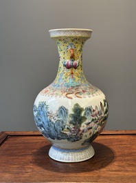 A Chinese famille rose vase with a mountainous landscape, Qianlong mark, Republic