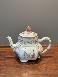 An exceptional large hexagonal Chinese famille rose teapot and cover, Yongzheng