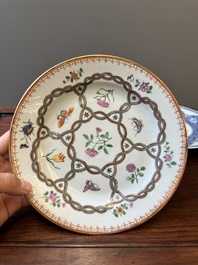 A Chinese famille rose 'lotus' plate for the Southeast Asian market and a 'butterfly and flower' plate, Yongzheng/Qianlong