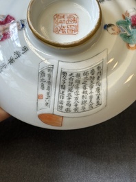 Un bol couvert, une coupe et quatre couvercles en porcelaine de Chine famille rose &agrave; d&eacute;cor 'Wu Shuang Pu', Daoguang/Xianfeng