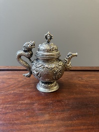 A fine Tibetan silver plated 'bajixiang' teapot, 19th C.