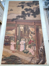 Ecole chinoise: 'L'empereur Qianlong avec des enfants', encre et couleur sur soie, 18/19&egrave;me