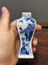 Two Chinese blue and white vases, two miniature jugs and a tea caddy, Kangxi