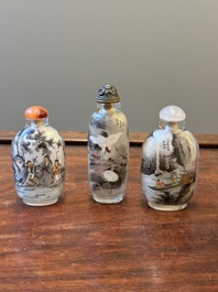 Three Chinese inside-painted glass snuff bottles, 20th C.