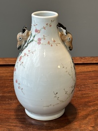 A Chinese famille rose 'hu' vase with peacocks, Yongzheng mark, 19th C.