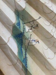 Three folding fans, follower of Zhang Daqian 張大千 (1899-1983) and Wu Hufang 吴湖帆 (1894-1968), ink and colour on paper