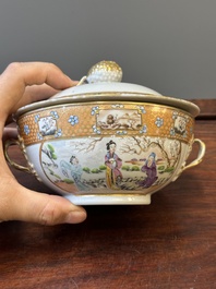 Un bol couvert et son assiette assortie en porcelaine de Chine famille rose de Canton, 19&egrave;me