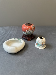 A group of three Chinese famille rose scholar&rsquo;s desk objects, Qianlong mark, 19/20th C.