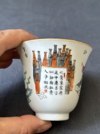 Een Chinese famille rose 'Wu Shuang Pu' kop en schotel, 19e eeuw
