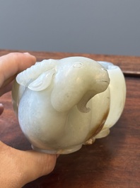 A Chinese celadon jade flower-shaped brush washer with ram's head, 17th C.