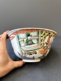 A Chinese famille verte bowl with narrative design, 19th C.