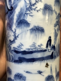 A Chinese blue and white garniture of five vases with landscape design, 19th C.