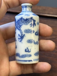 Six Chinese blue and white snuff bottles, 19th C.