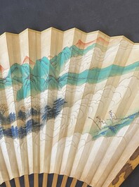 Three folding fans, follower of Zhang Daqian 張大千 (1899-1983) and Wu Hufang 吴湖帆 (1894-1968), ink and colour on paper