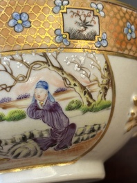 A Chinese Canton famille rose covered bowl and a matching plate, 19th C.