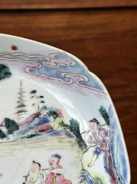 Four Chinese famille rose and iron-red cups and saucers, Yongzheng/Qianlong