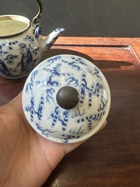 A Chinese blue and white 'Eight Immortals' teapot with bronze mounts for the Thai market, Yong Mao Yuan Ji 永茂源記 mark, 19th C.