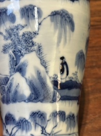 A Chinese blue and white garniture of five vases with landscape design, 19th C.