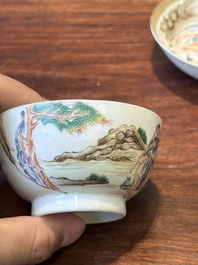 A Chinese famille rose 'Don Quixote' cup and saucer, 18/19th C.