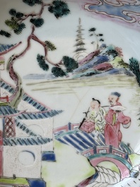 Four Chinese famille rose and iron-red cups and saucers, Yongzheng/Qianlong