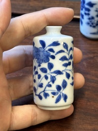 Ten Chinese blue and white vases and snuff bottles, 19th C.