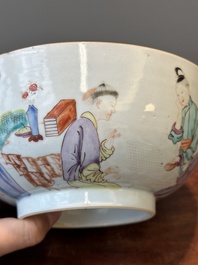 A pair of Chinese famille rose bowls and four plates, Yongzheng/Qianlong