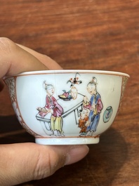 Quatre tasses et soucoupes en porcelaine de Chine famille rose et rouge de fer, Yongzheng/Qianlong