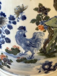 A Chinese doucai 'gu' vase with roosters, Qianlong mark, 19th C.