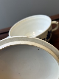 A Chinese blue and white square 'Long Eliza' flask and a covered bowl, Kangxi