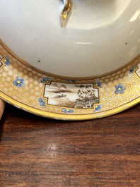 Un bol couvert et son assiette assortie en porcelaine de Chine famille rose de Canton, 19&egrave;me