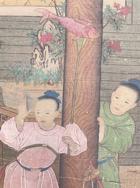 Chinese school: 'Emperor Qianlong with children', ink and colour on silk, 18/19th C.