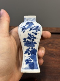 Two Chinese blue and white vases, two miniature jugs and a tea caddy, Kangxi