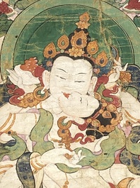 Deux thangkas repr&eacute;sentant Chakrasamvara et un roi Shambhala, Tibet, 18/19&egrave;me