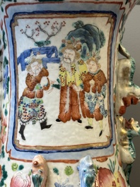 A pair of Chinese famille rose vases with narrative design, 19th C.