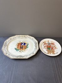 A Chinese armorial dish and a plate for the Dutch market with the arms of 'De Heere', Qianlong