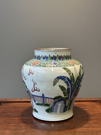 A Chinese wucai 'qilin' baluster vase, 19th C.