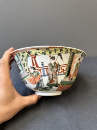 A Chinese famille verte bowl with narrative design, 19th C.