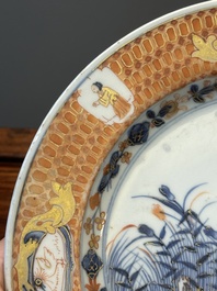 Three Chinese Imari-style 'Parasol ladies' plates after Cornelis Pronk, Qianlong